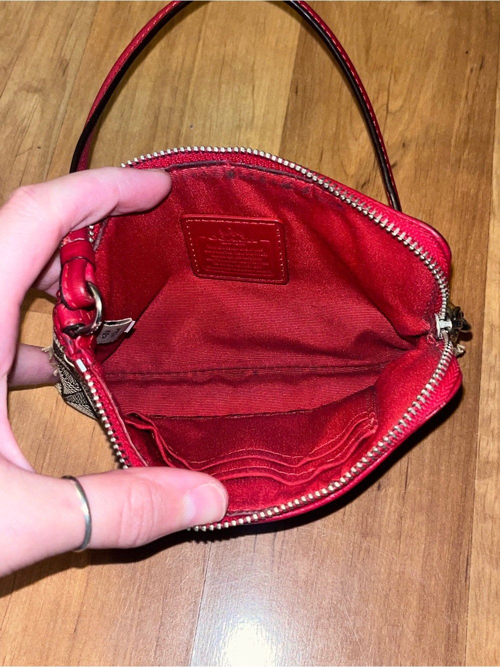 Coach Canvas Wristlet with Red Trim and Strap - Picture 6 of 7